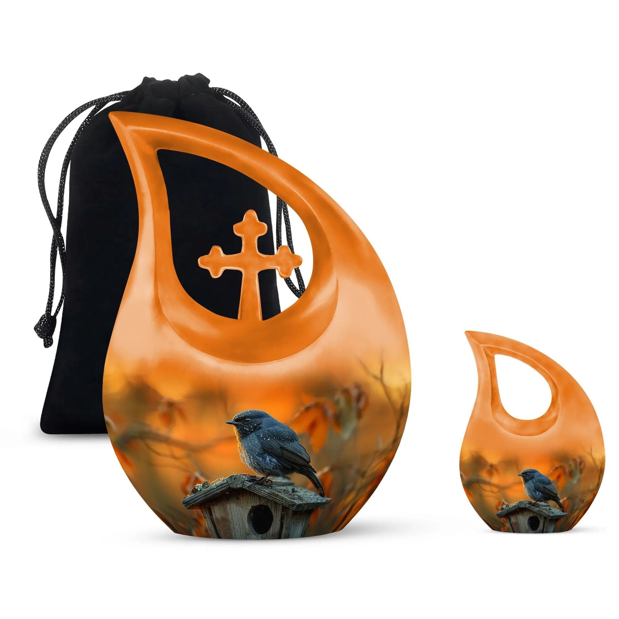 A Blackbird's Watchful Funeral Urn for Ashes, Unique Keepsake