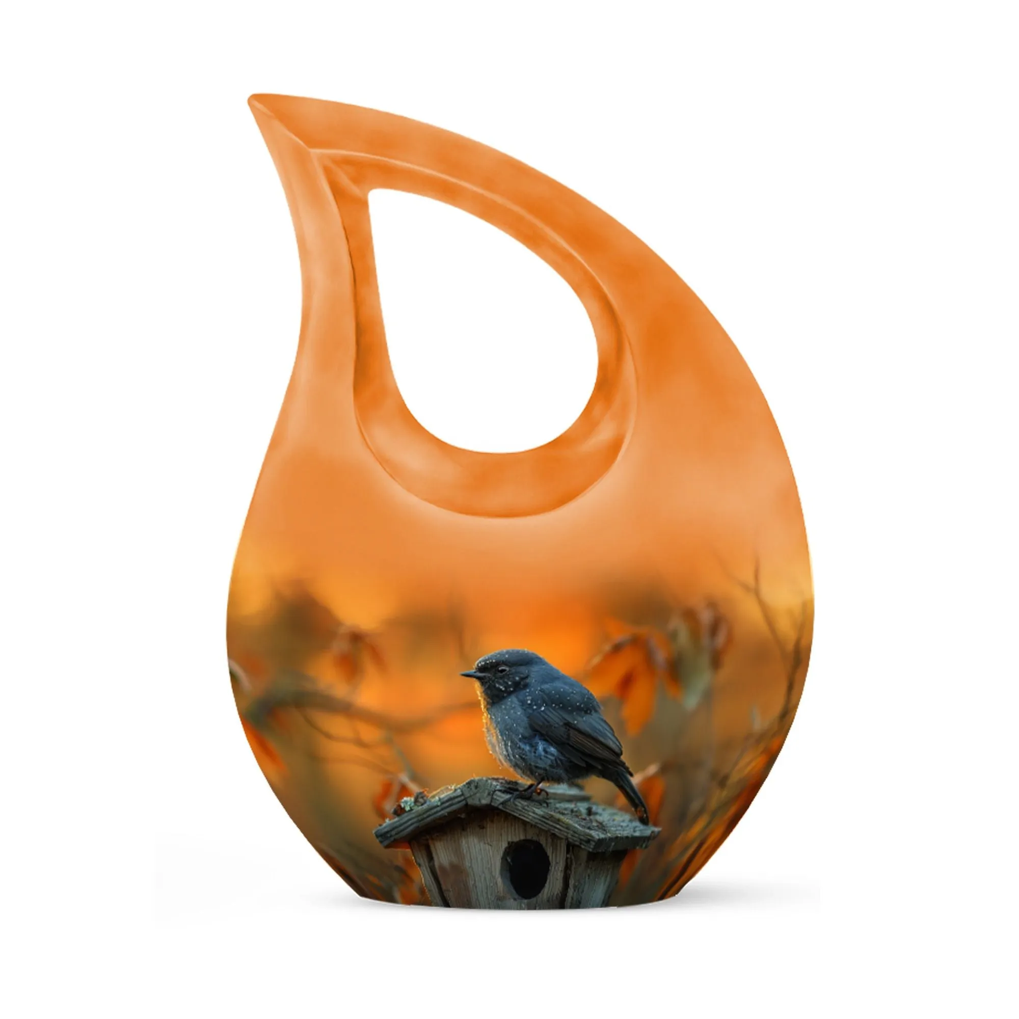 A Blackbird's Watchful Funeral Urn for Ashes, Unique Keepsake