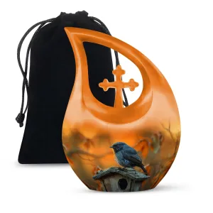 A Blackbird's Watchful Funeral Urn for Ashes, Unique Keepsake