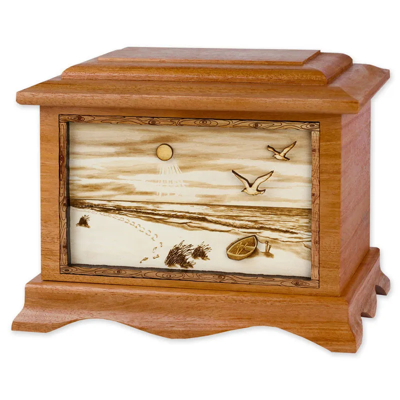 A Walk on the Beach Wood Cremation Urn with 3D Inlay Art