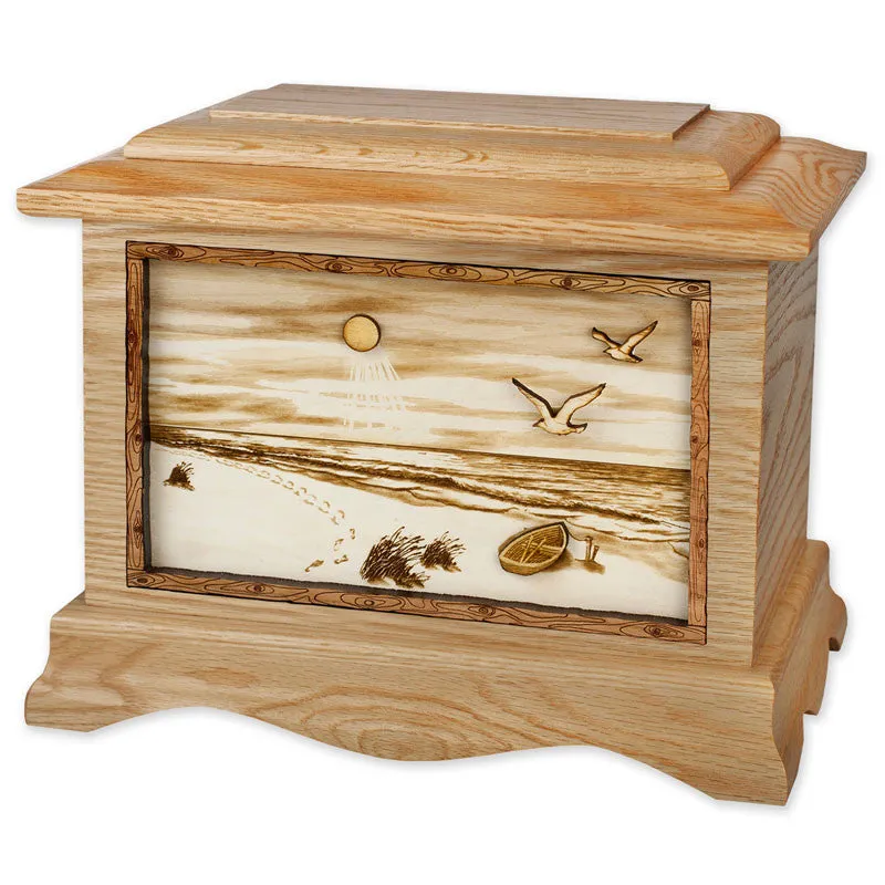 A Walk on the Beach Wood Cremation Urn with 3D Inlay Art
