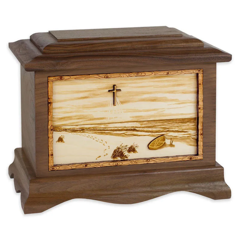 A Walk on the Beach Wood Cremation Urn with 3D Inlay Art