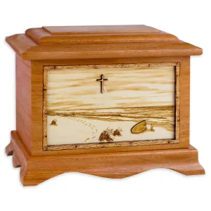 A Walk on the Beach Wood Cremation Urn with 3D Inlay Art