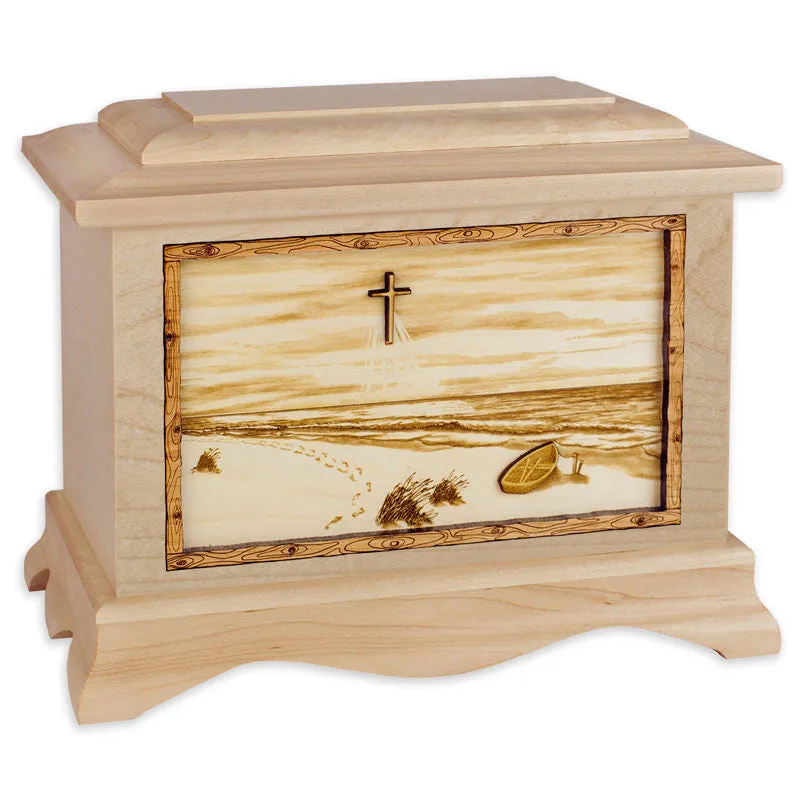 A Walk on the Beach Wood Cremation Urn with 3D Inlay Art