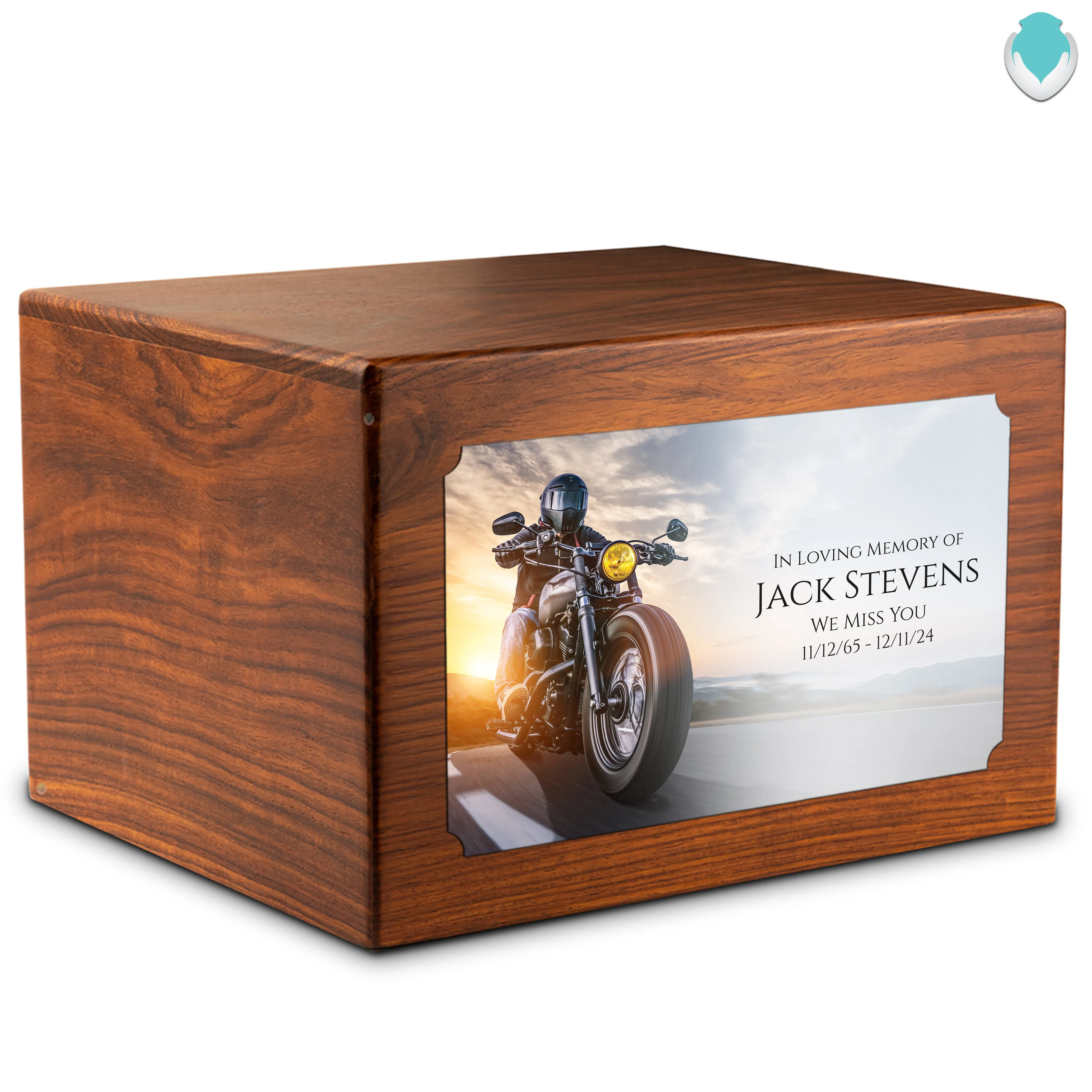 Adult Aura Motorcycle Custom Printed Solid Wood Box Cremation Urn