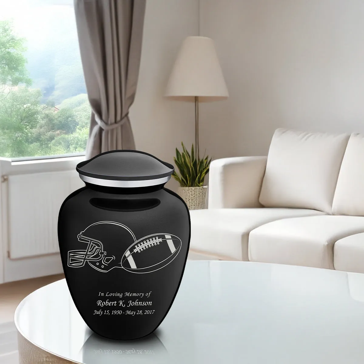 Adult Embrace Black Football Cremation Urn