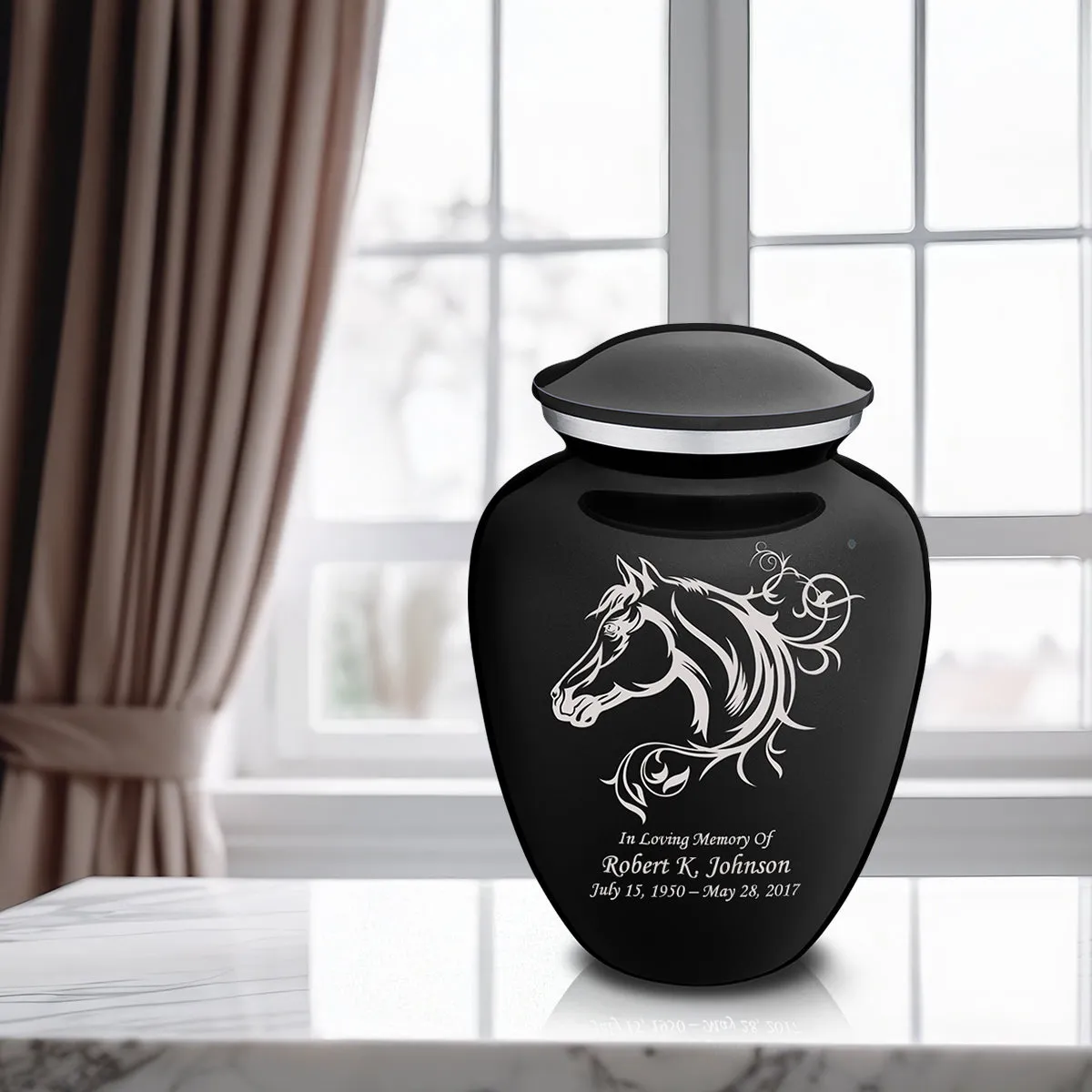 Adult Embrace Black Horse Cremation Urn