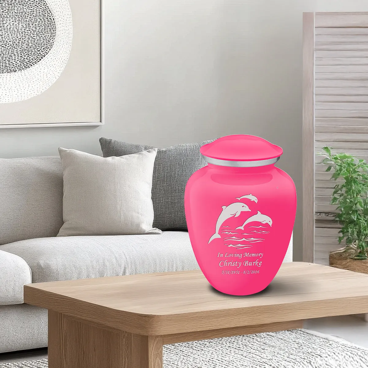 Adult Embrace Bright Pink Dolphins Cremation Urn