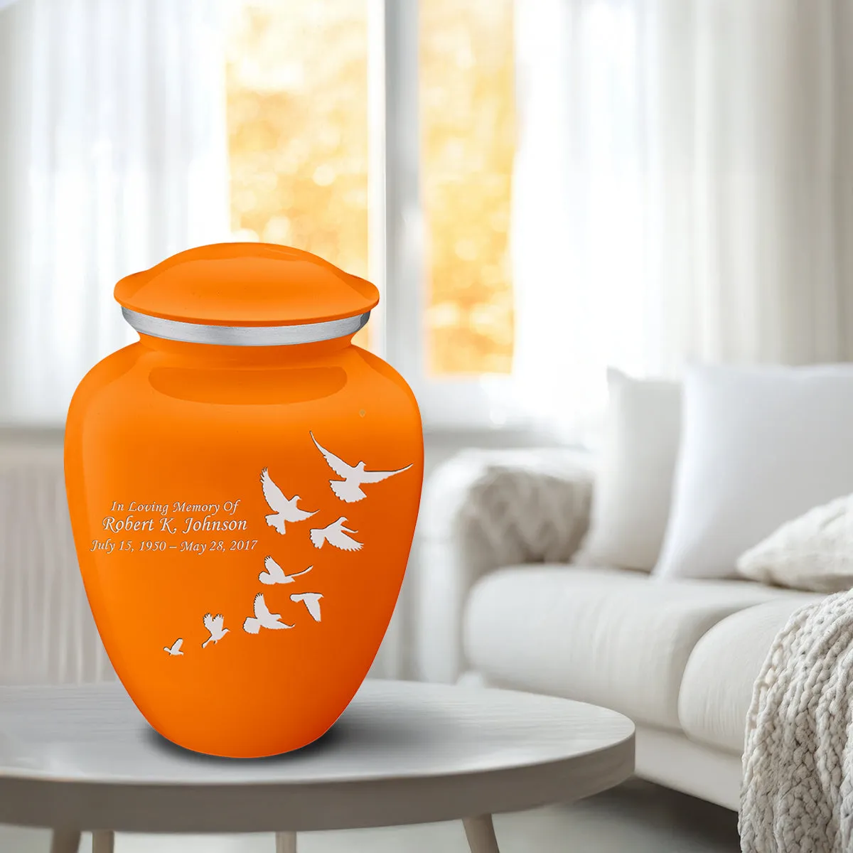 Adult Embrace Burnt Orange Doves Cremation Urn
