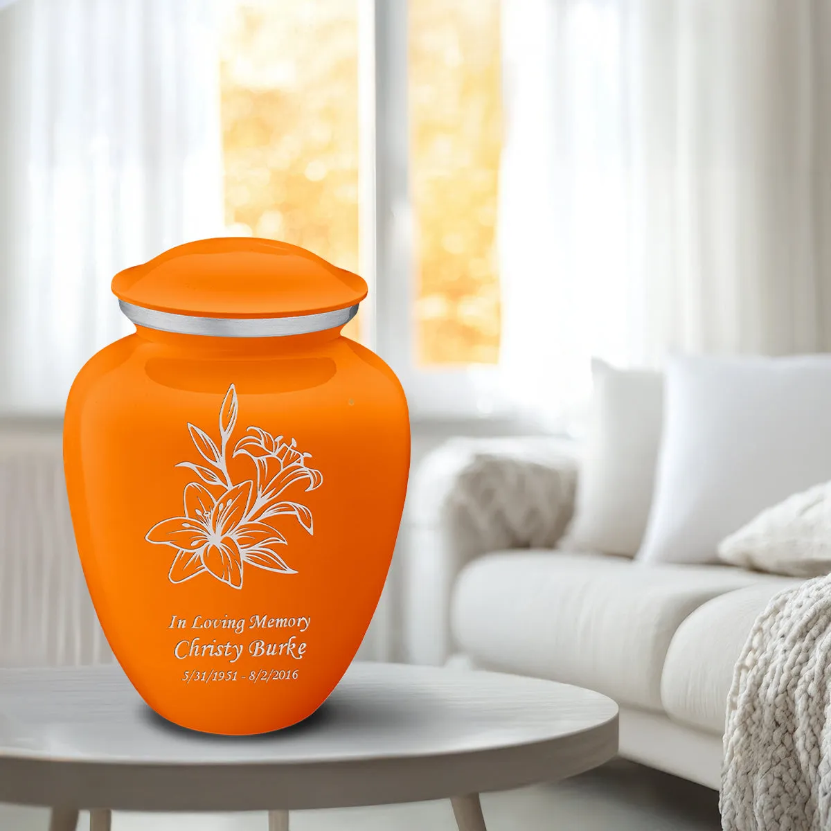 Adult Embrace Burnt Orange Lily Cremation Urn