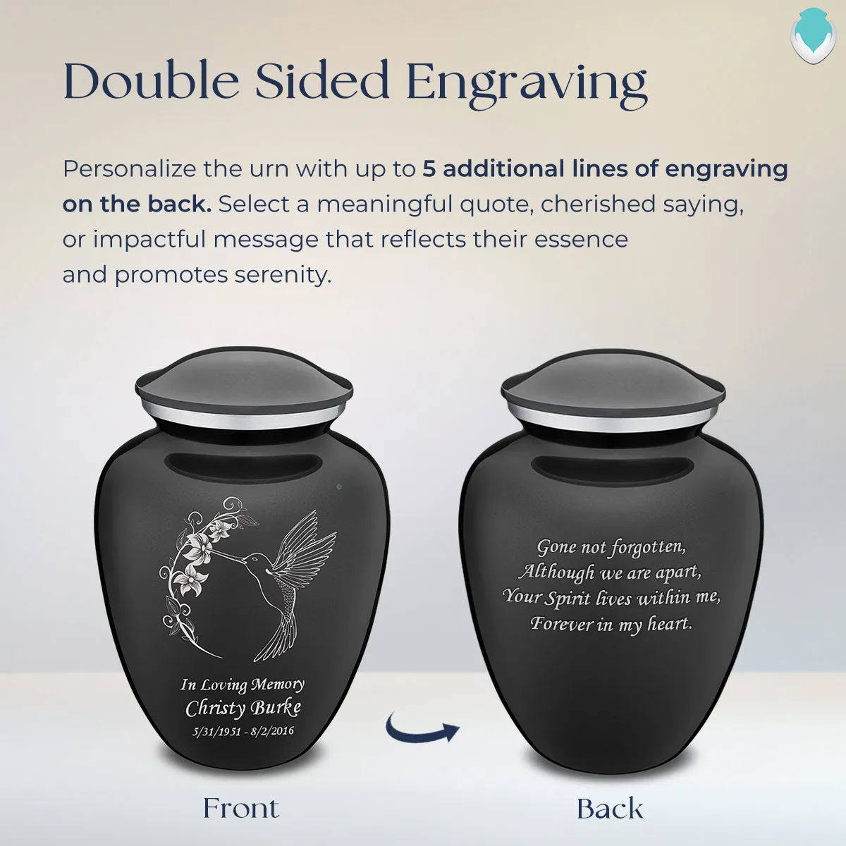 Adult Embrace Charcoal Hummingbird Cremation Urn