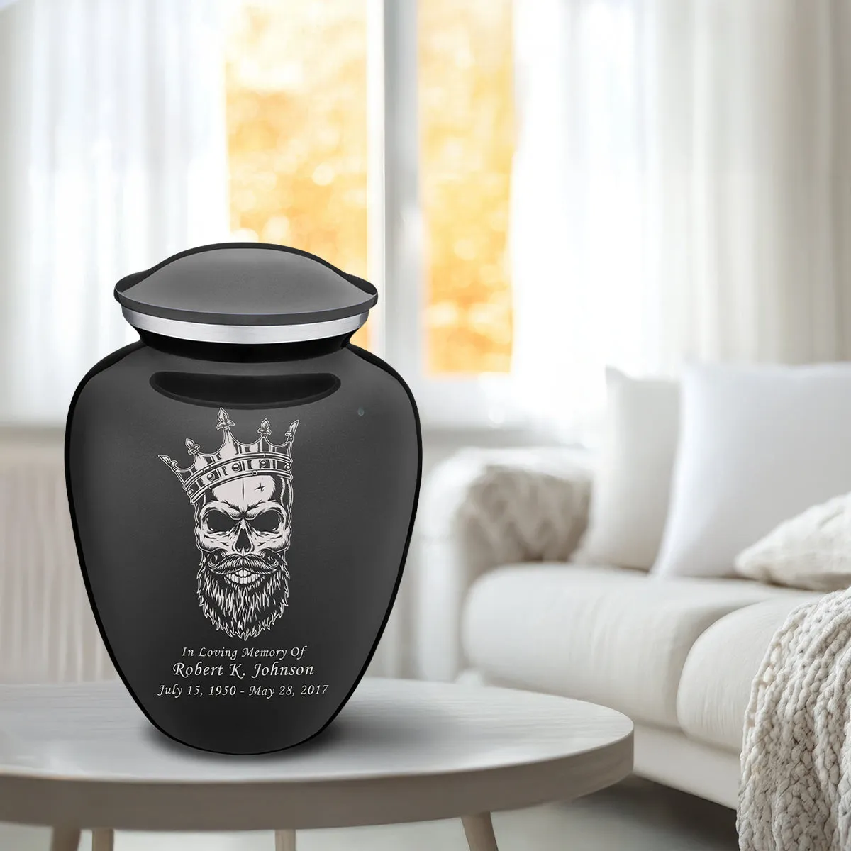 Adult Embrace Charcoal Skull Cremation Urn
