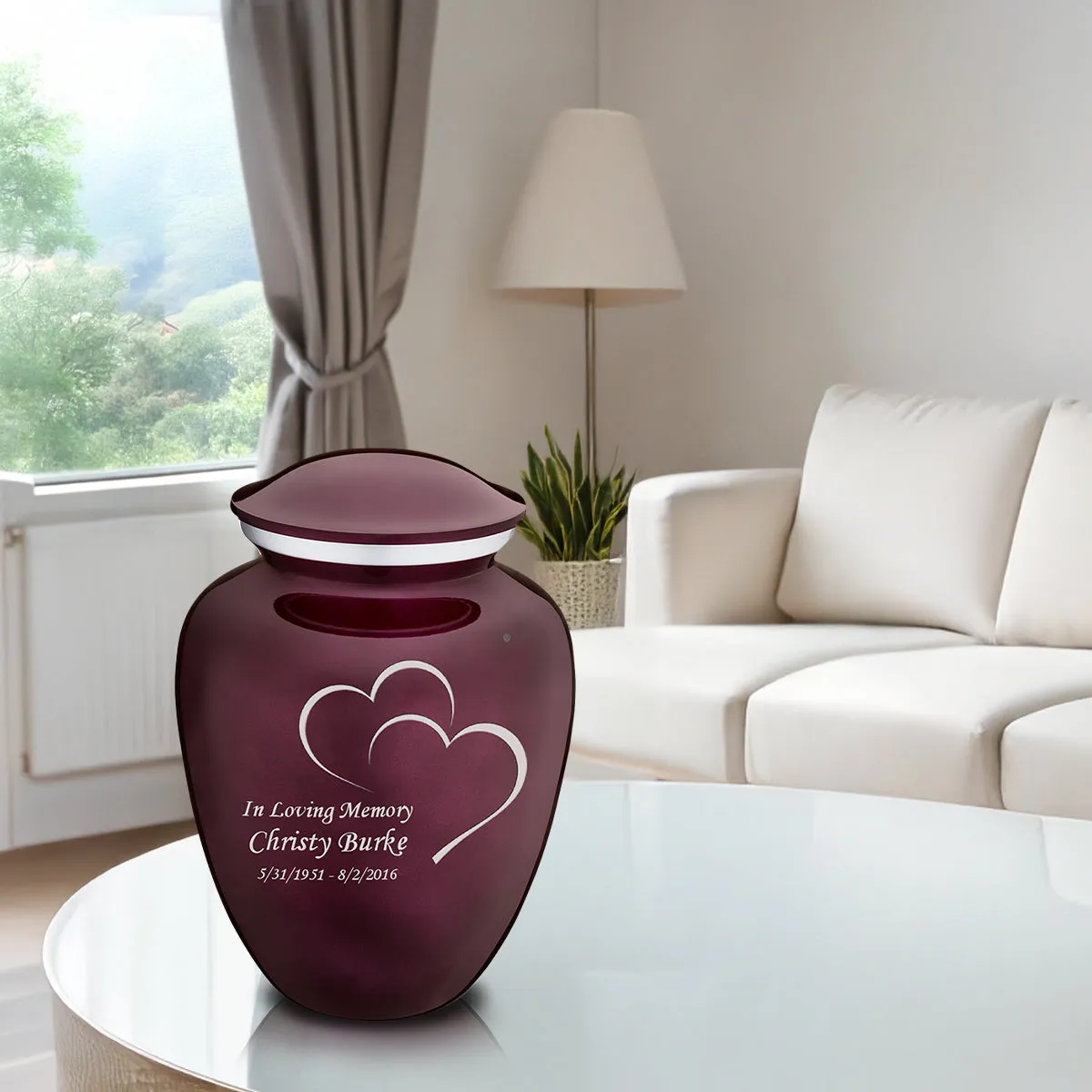 Adult Embrace Cherry Purple Hearts Cremation Urn