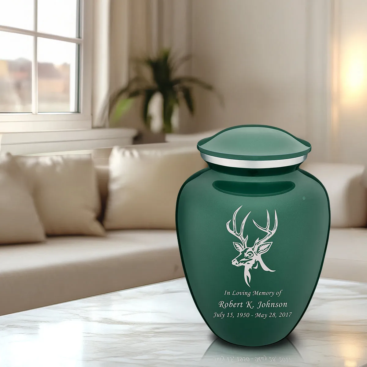 Adult Embrace Green Deer Cremation Urn