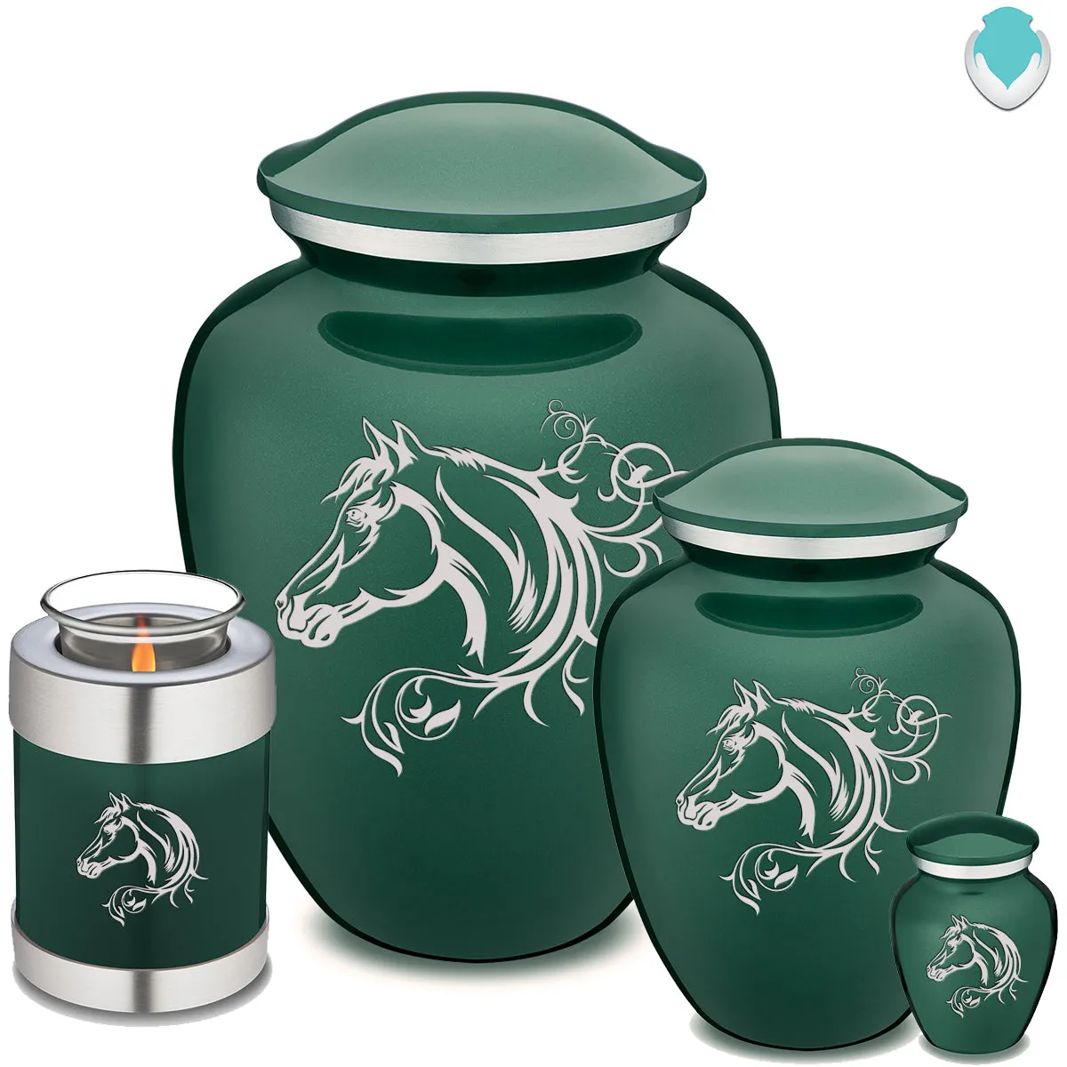 Adult Embrace Green Horse Cremation Urn