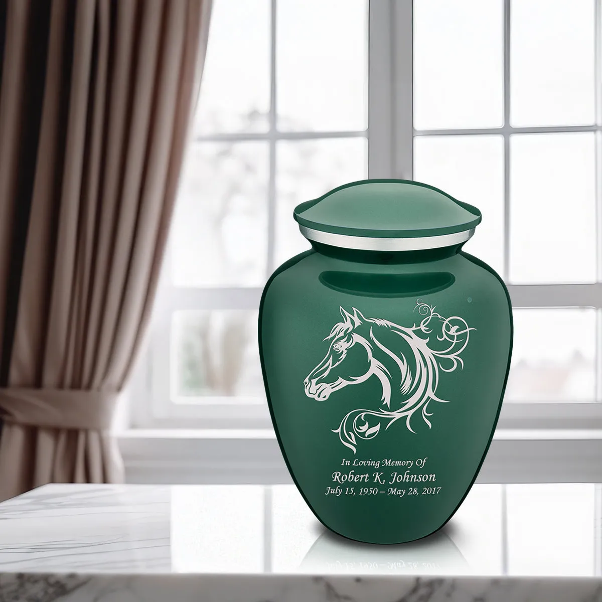 Adult Embrace Green Horse Cremation Urn