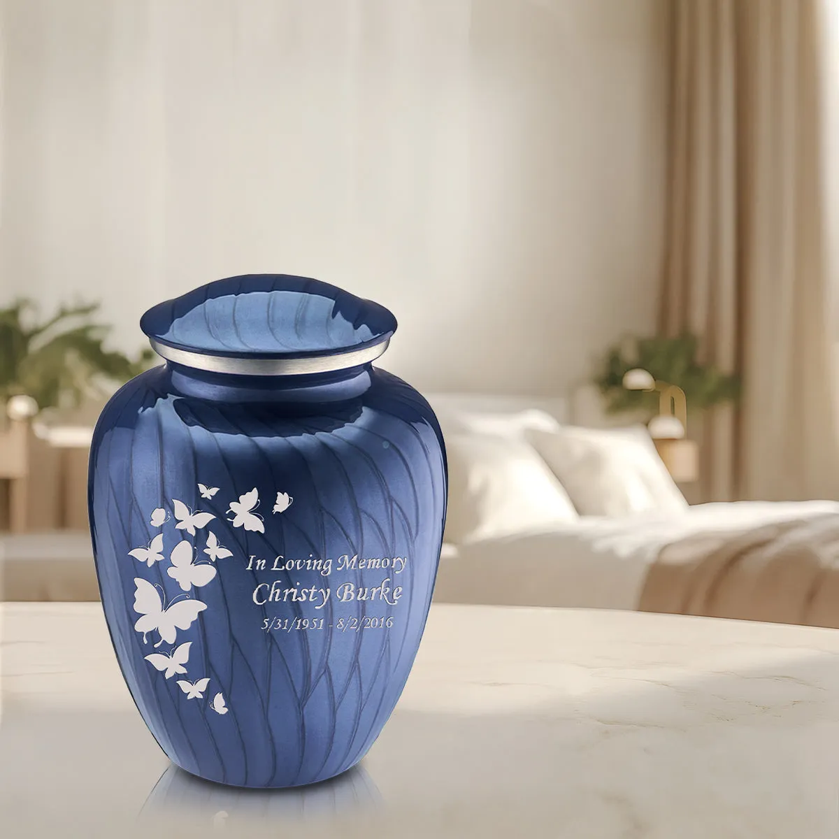 Adult Embrace Pearl Cobalt Blue Butterfly Cremation Urn
