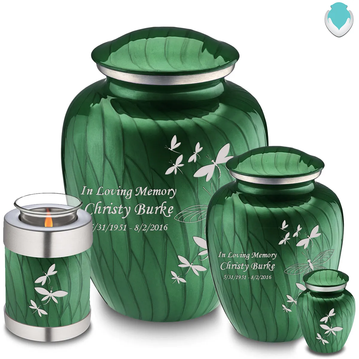 Adult Embrace Pearl Green Dragonflies Cremation Urn