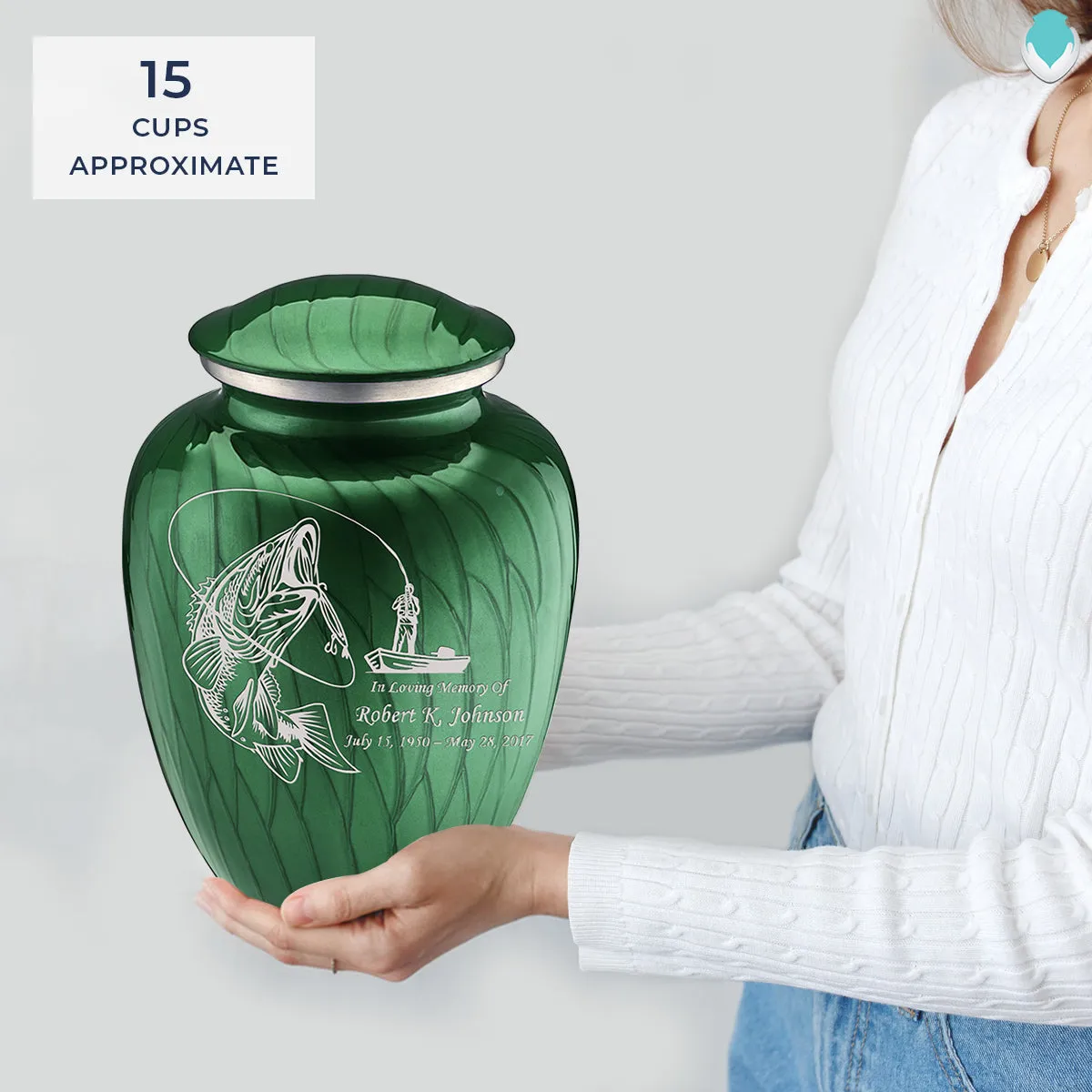 Adult Embrace Pearl Green Fishing Cremation Urn