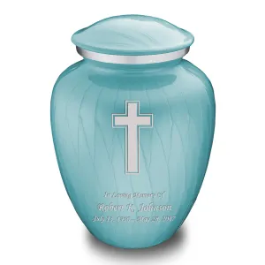 Adult Embrace Pearl Light Blue Simple Cross Cremation Urn