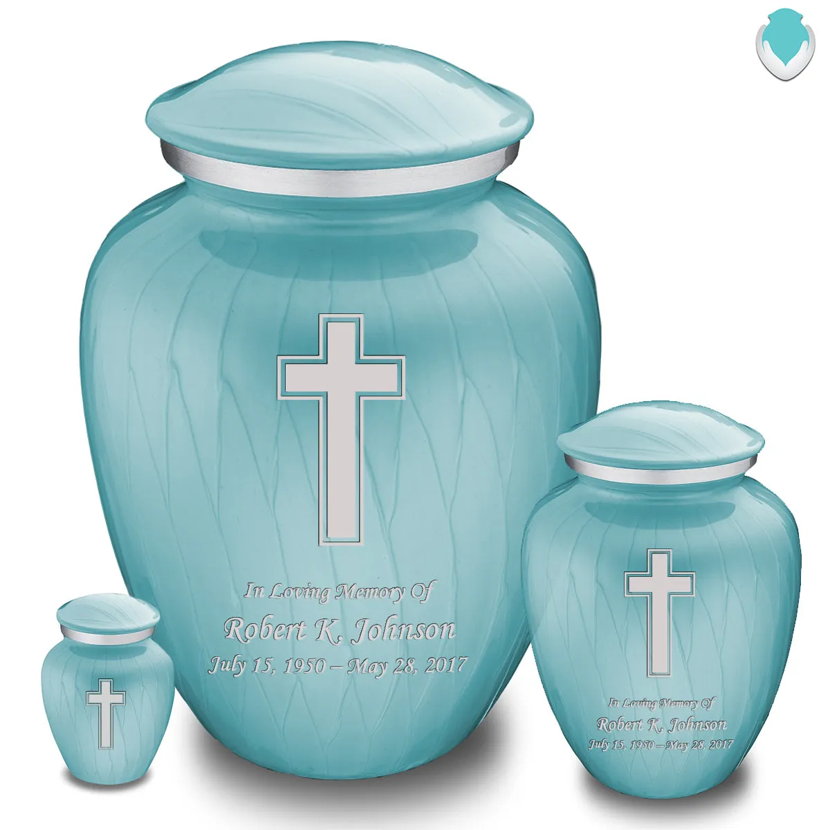 Adult Embrace Pearl Light Blue Simple Cross Cremation Urn