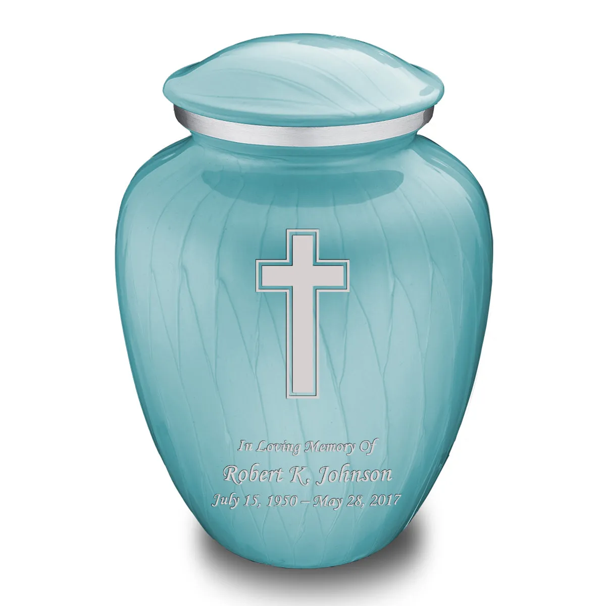 Adult Embrace Pearl Light Blue Simple Cross Cremation Urn