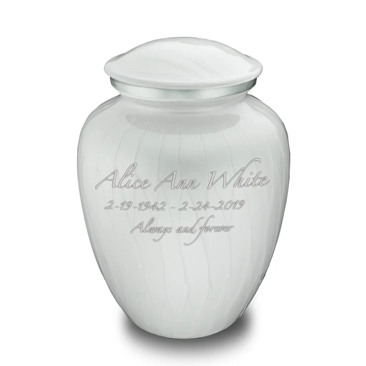 Adult Embrace Pearl White Custom Engraved Cremation Urn