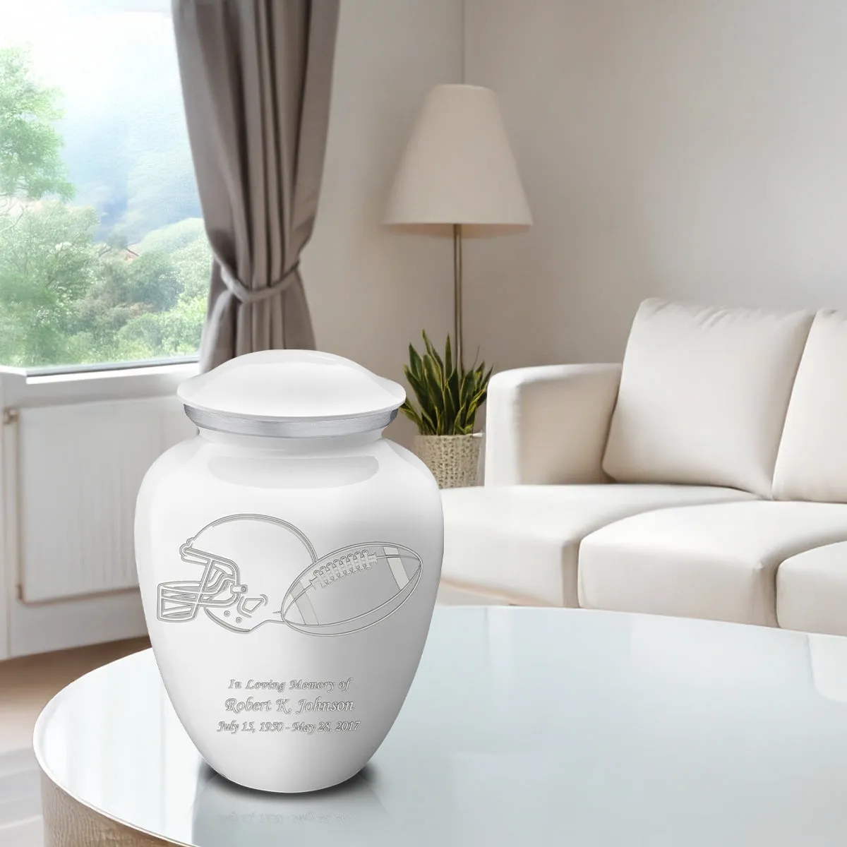 Adult Embrace White Football Cremation Urn