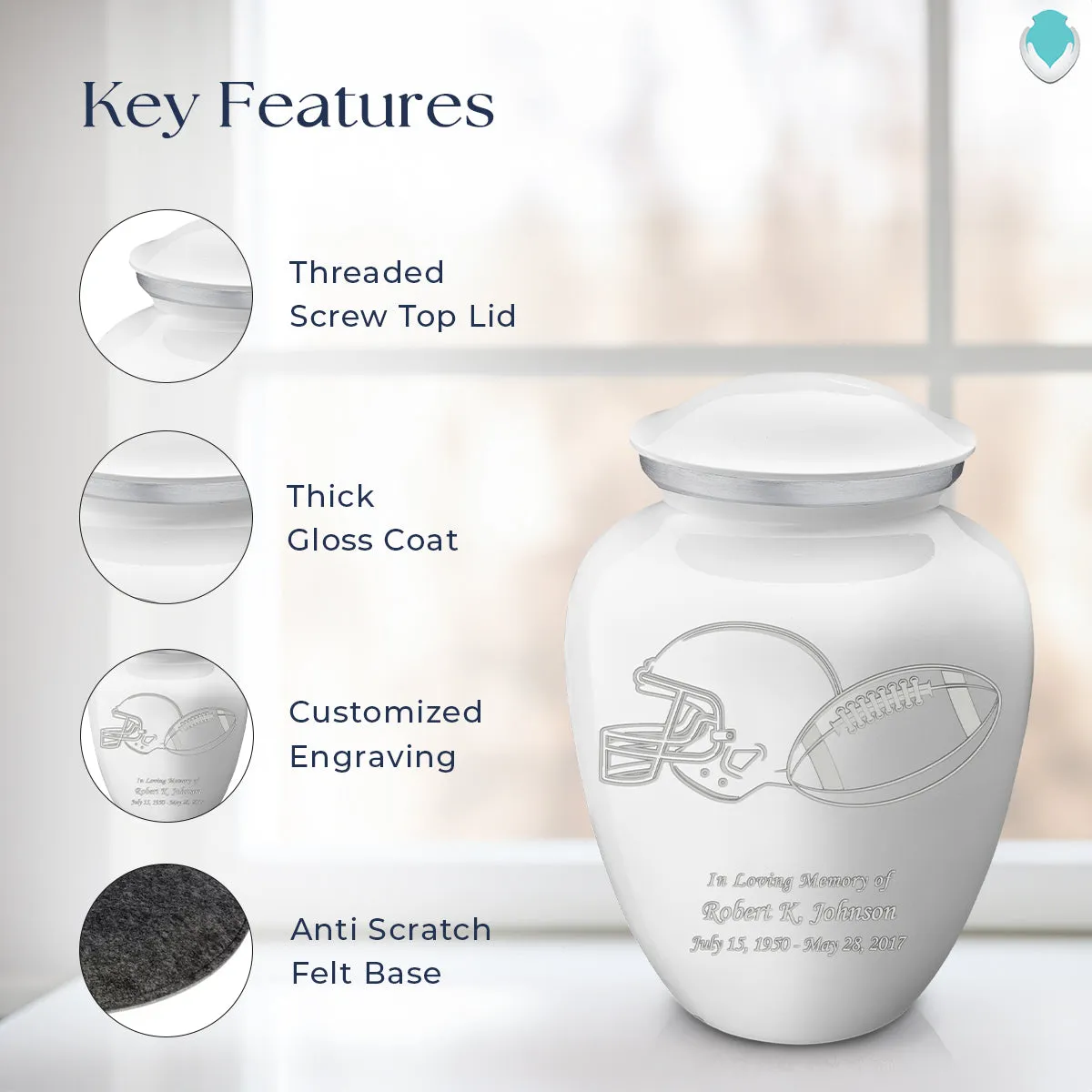 Adult Embrace White Football Cremation Urn