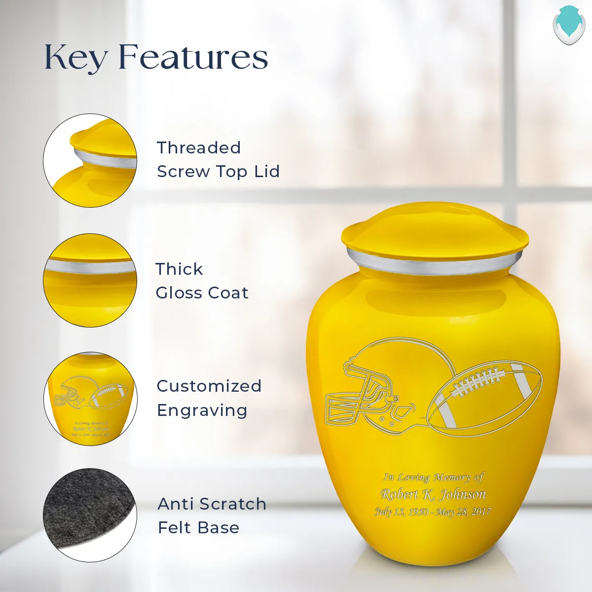 Adult Embrace Yellow Football Cremation Urn