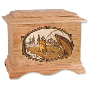 Ambassador Salmon Fishing Cremation Urn with Inlay Wood Art