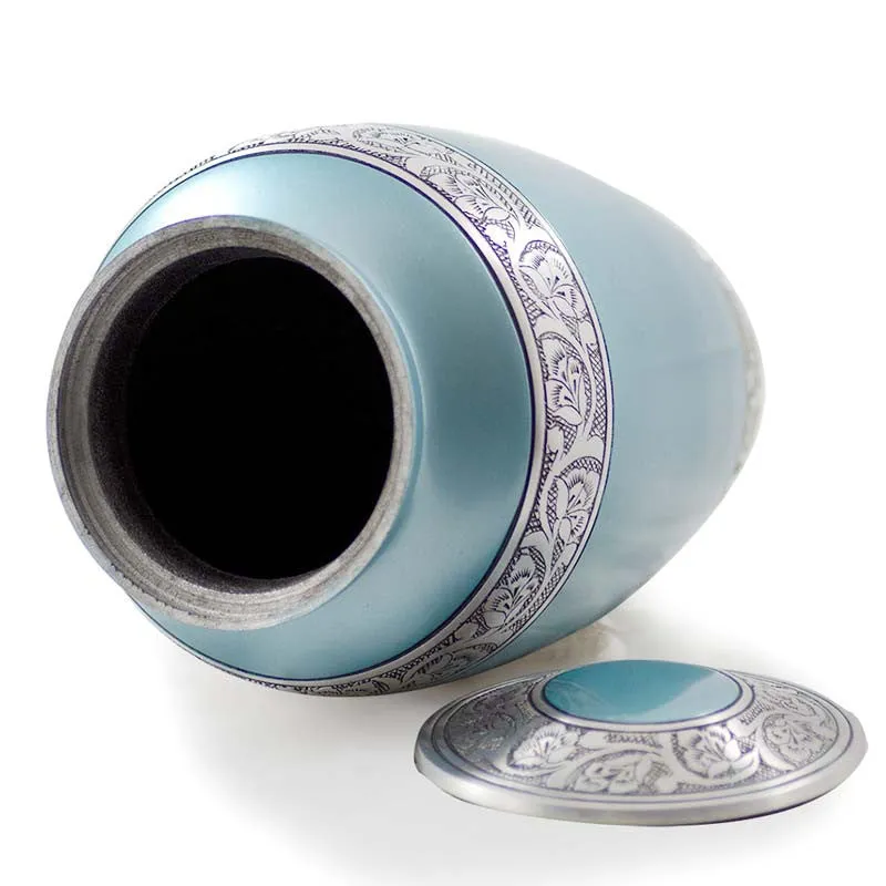 Antique Teal Blue Metal Cremation Urn