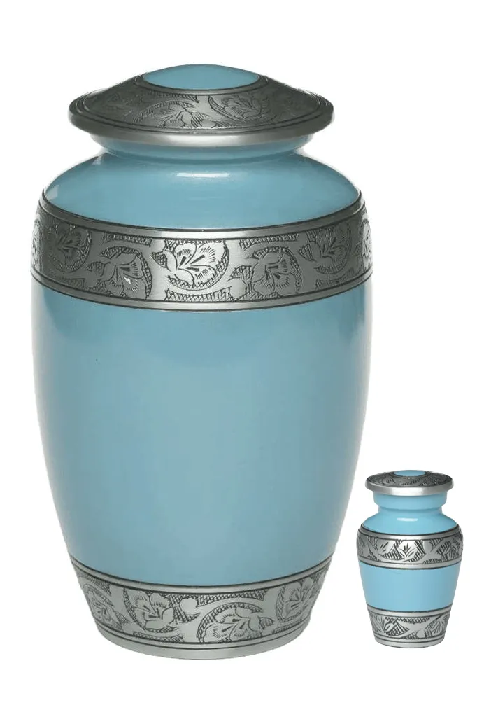 Antique Teal Blue Metal Cremation Urn