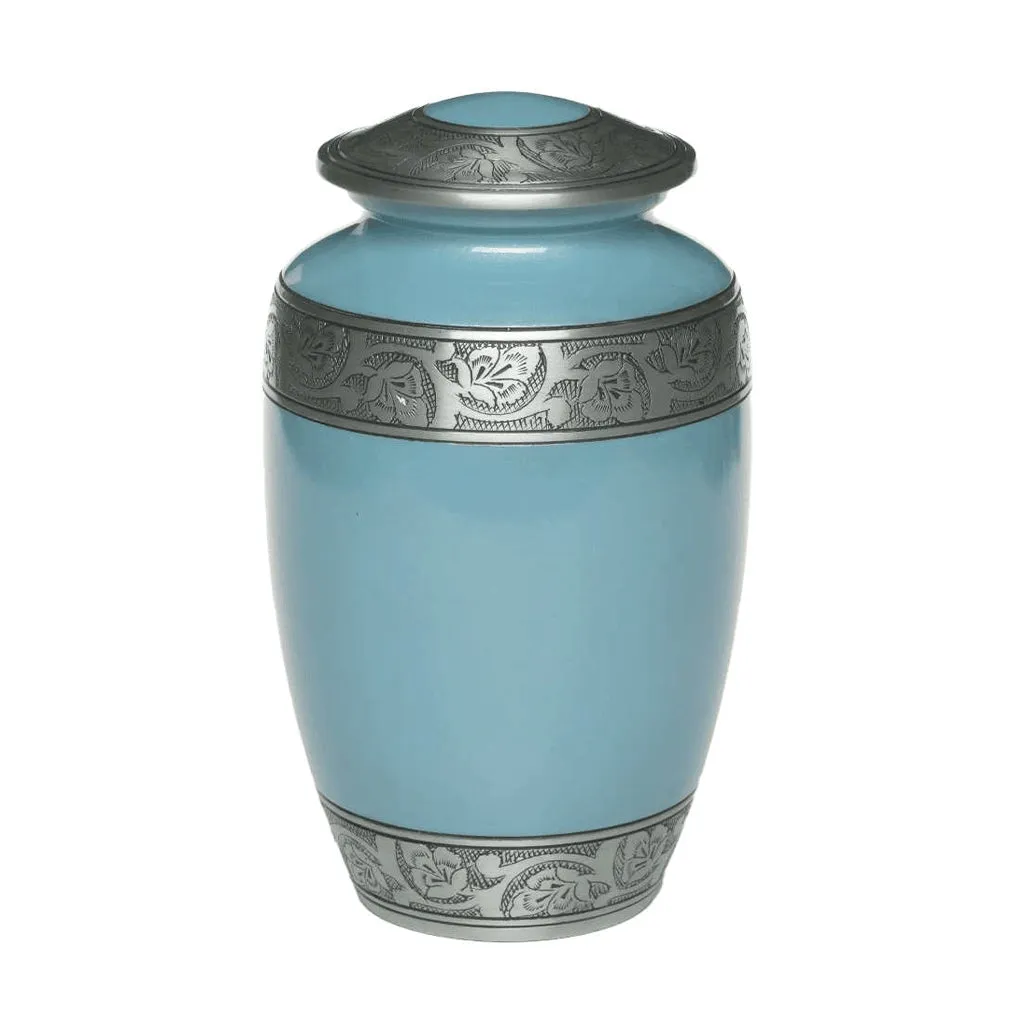 Antique Teal Blue Metal Cremation Urn