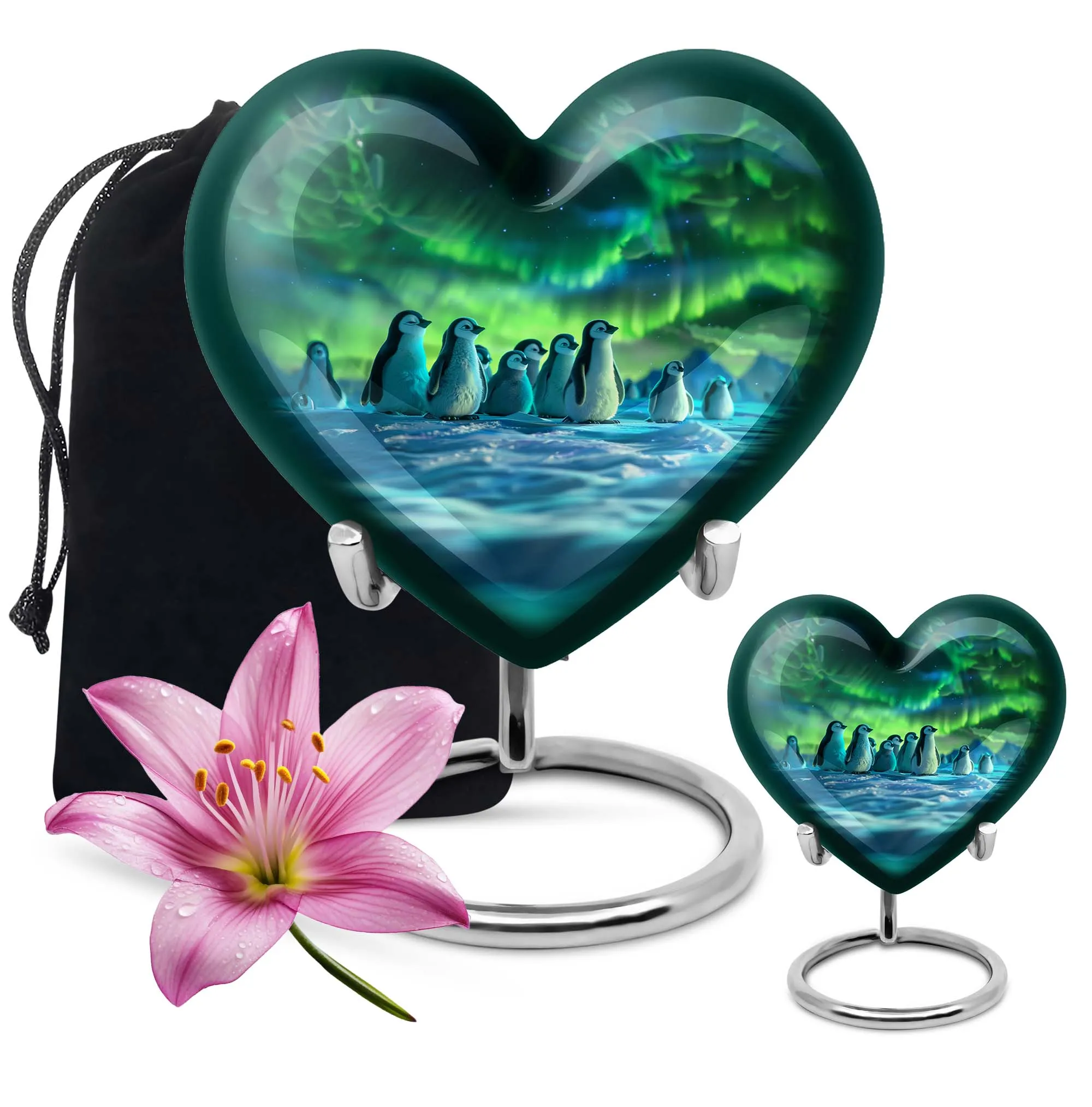 Artistic Penguin Urn: Heart-Shaped Burial Medium Size Urns