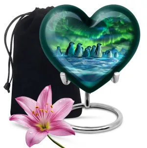 Artistic Penguin Urn: Heart-Shaped Burial Medium Size Urns