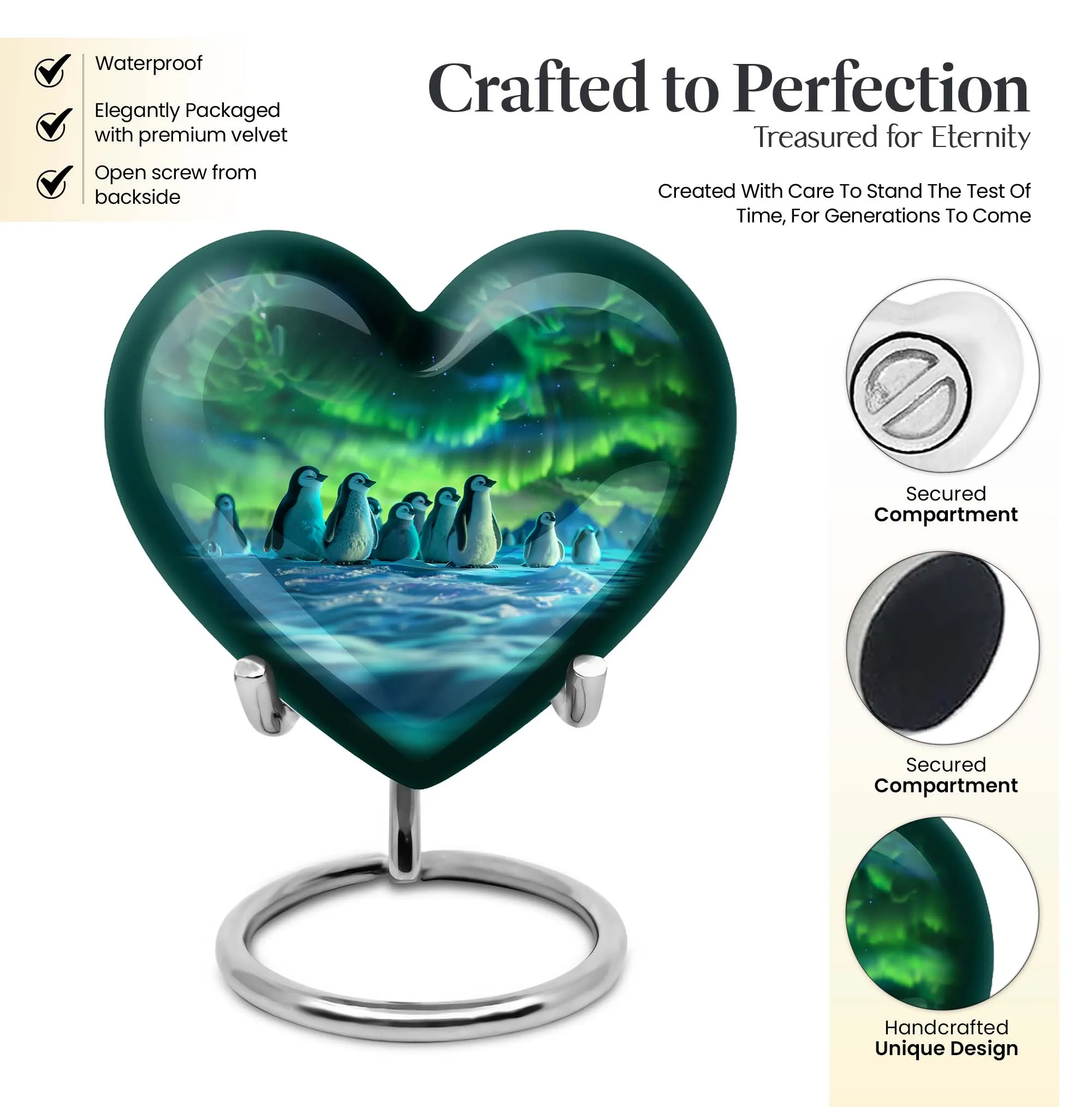 Artistic Penguin Urn: Heart-Shaped Burial Medium Size Urns