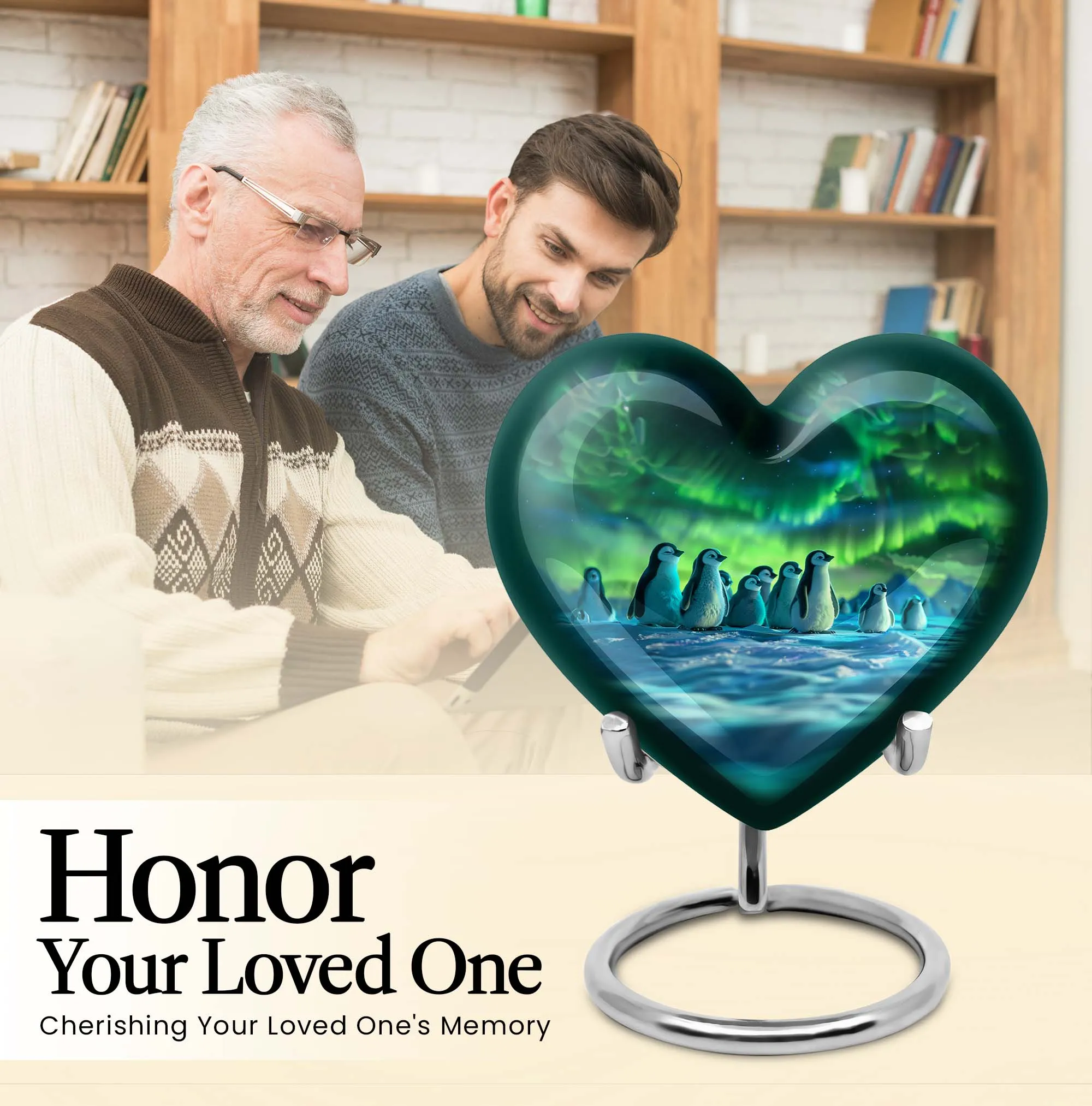 Artistic Penguin Urn: Heart-Shaped Burial Medium Size Urns