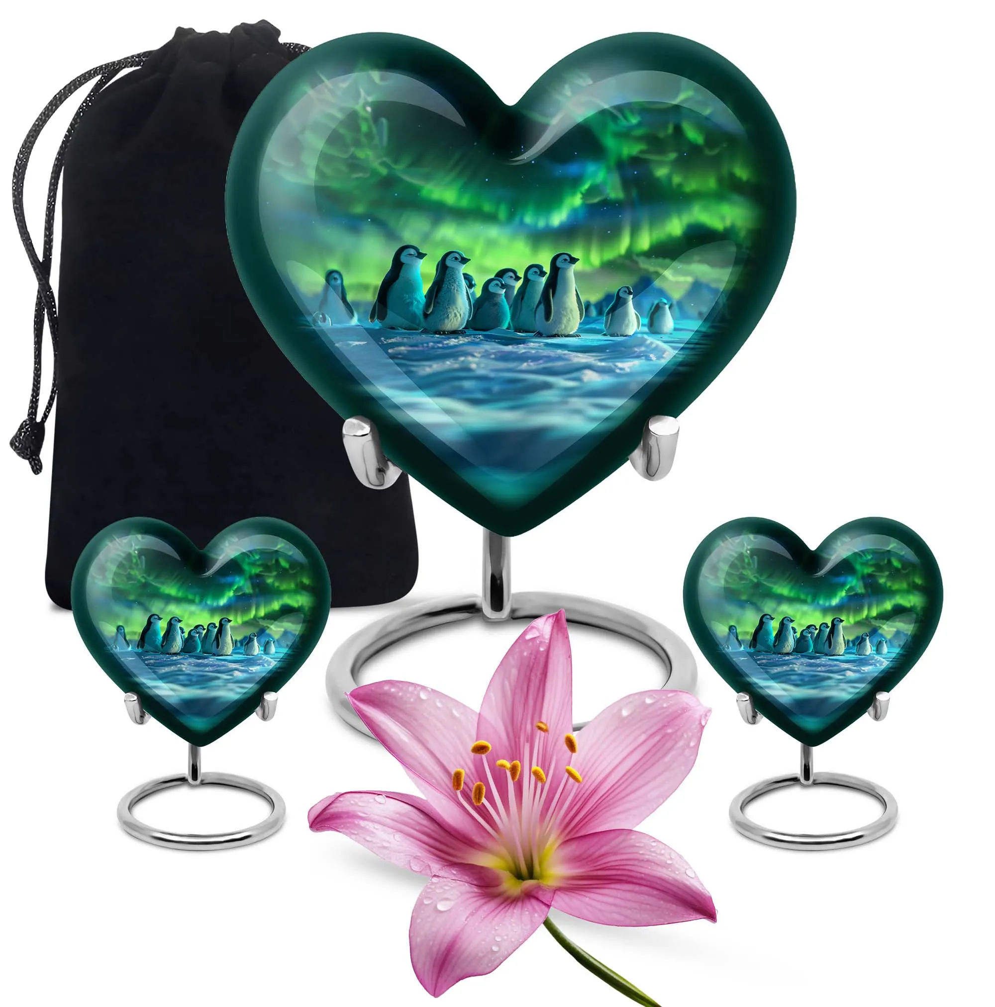 Artistic Penguin Urn: Heart-Shaped Burial Medium Size Urns