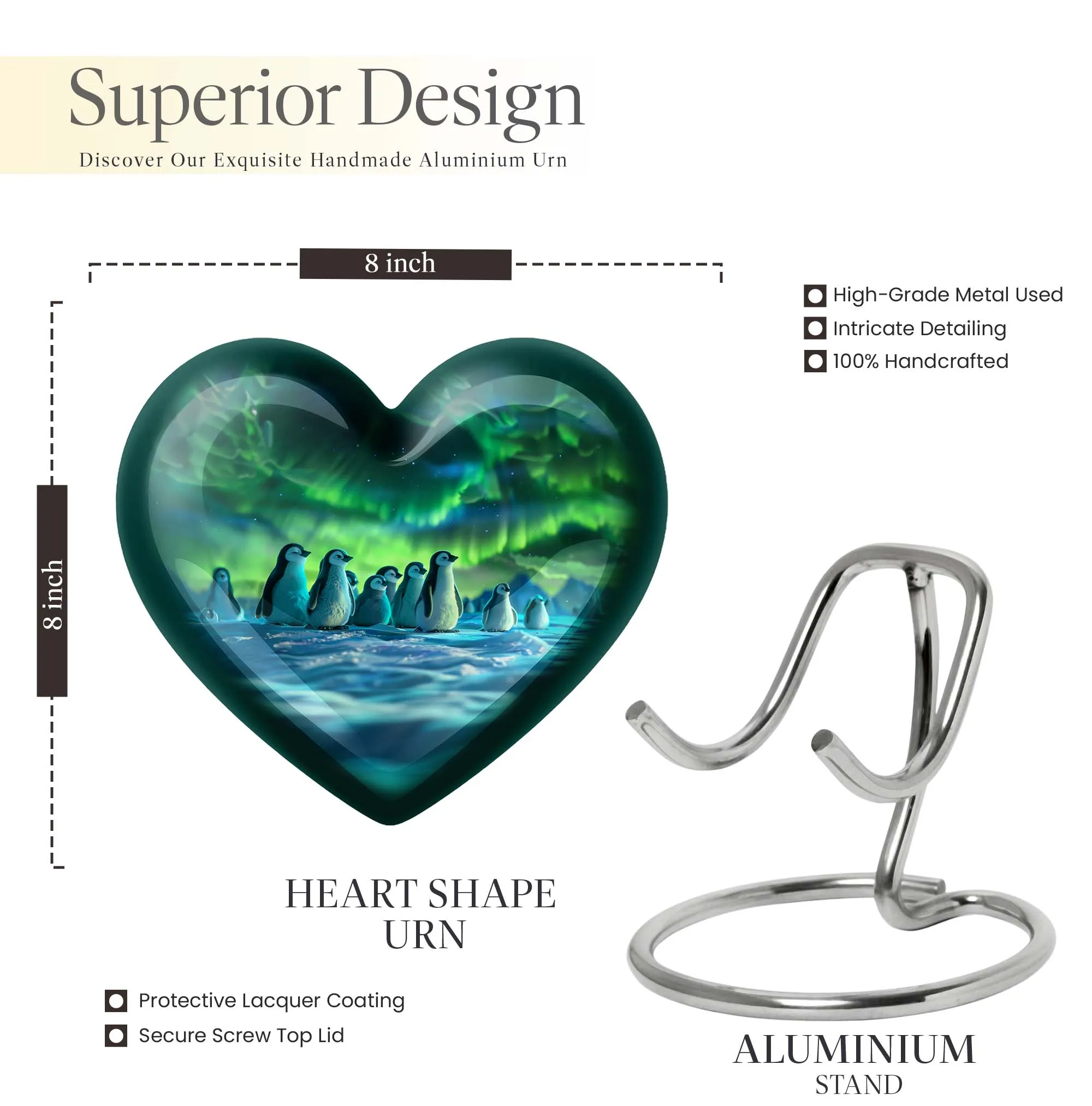 Artistic Penguin Urn: Heart-Shaped Burial Medium Size Urns