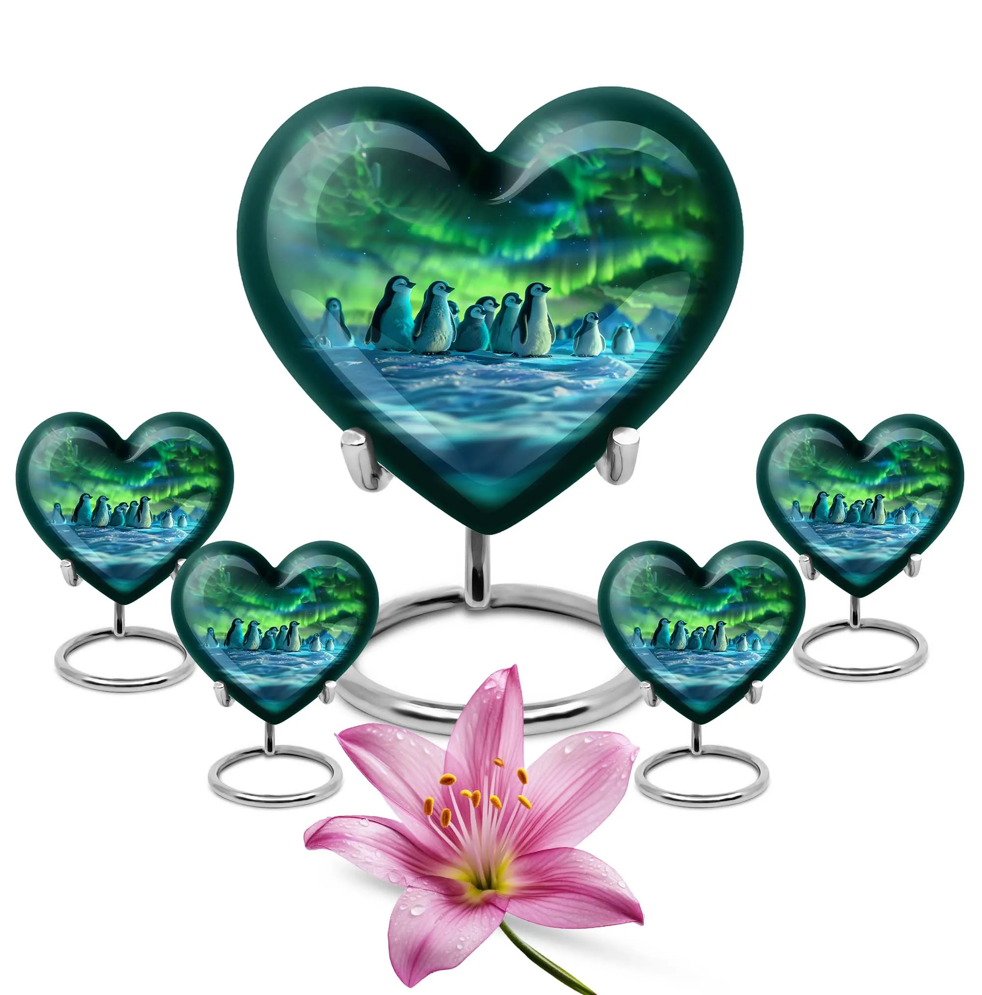 Artistic Penguin Urn: Heart-Shaped Burial Medium Size Urns