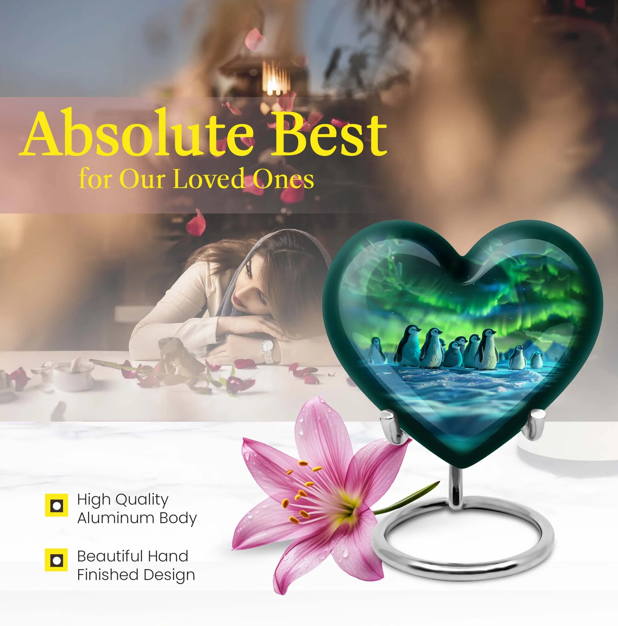 Artistic Penguin Urn: Heart-Shaped Burial Medium Size Urns