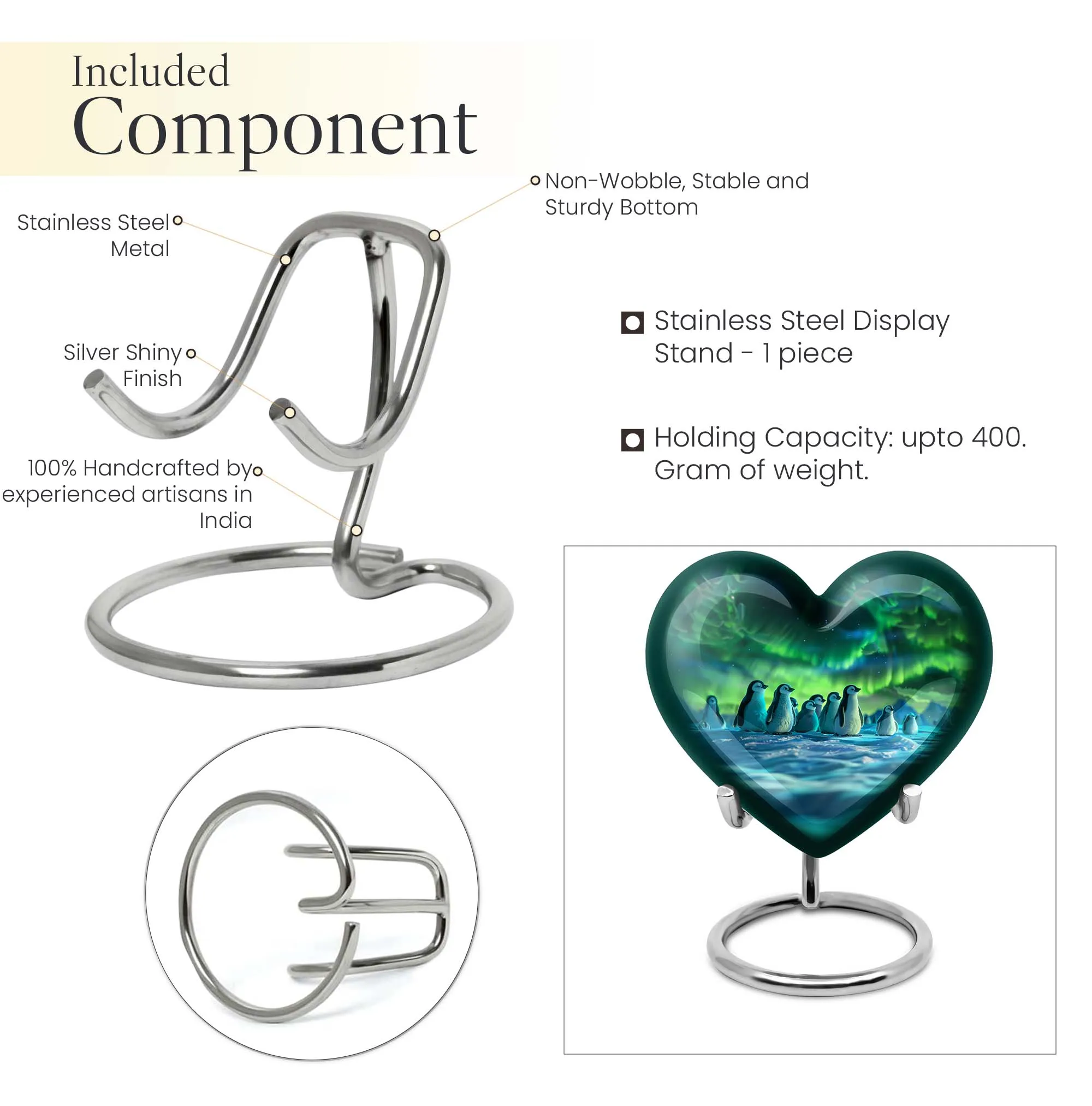 Artistic Penguin Urn: Heart-Shaped Burial Medium Size Urns