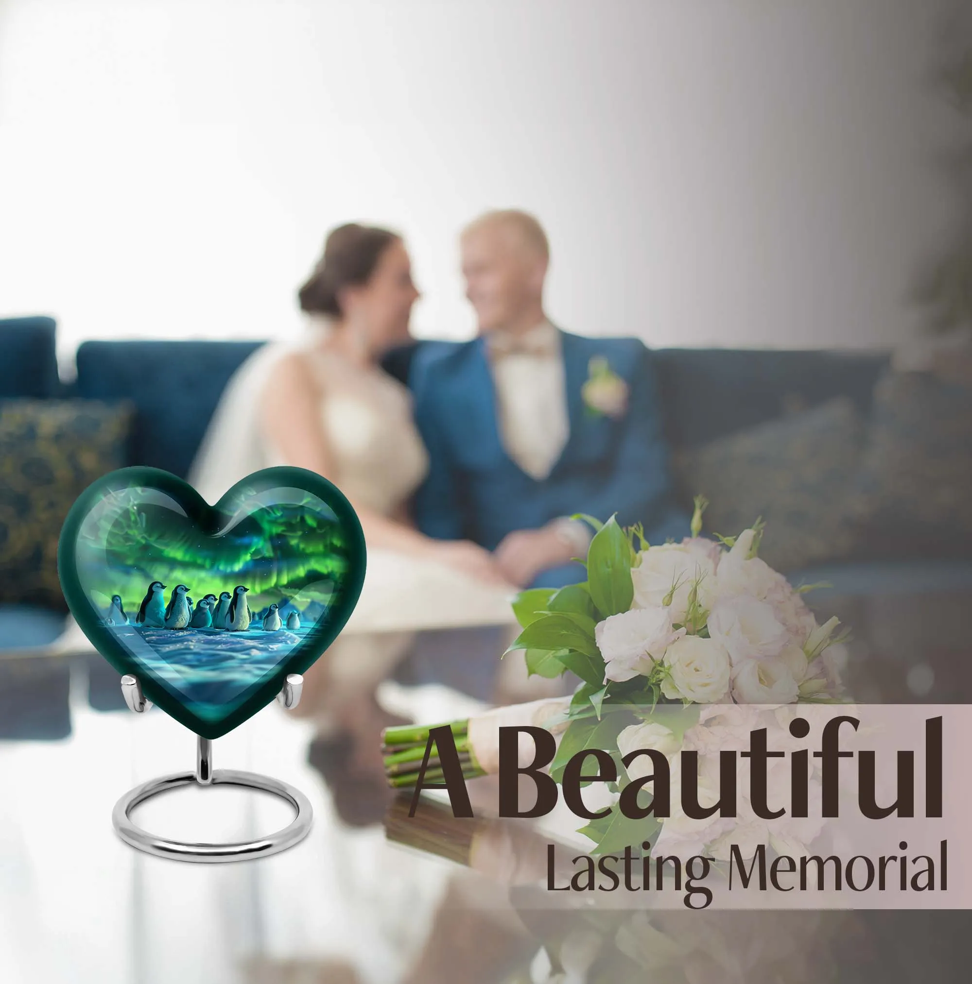 Artistic Penguin Urn: Heart-Shaped Burial Medium Size Urns