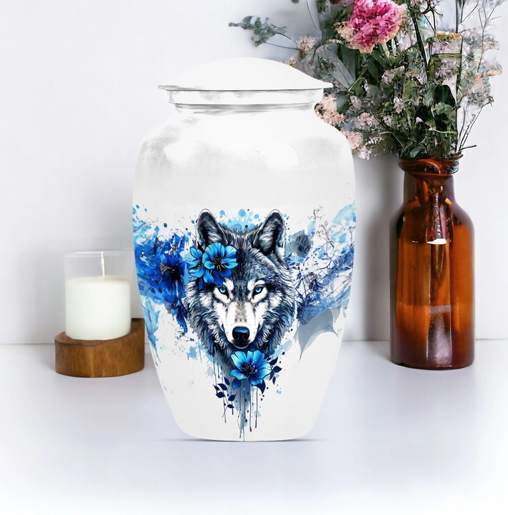 Aurora: Wolf-theme Large Cremation Urn for Cherished Ashes