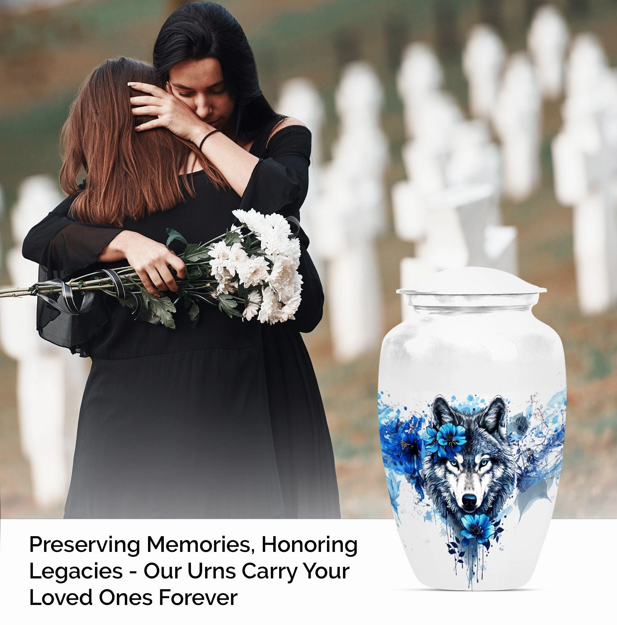 Aurora: Wolf-theme Large Cremation Urn for Cherished Ashes