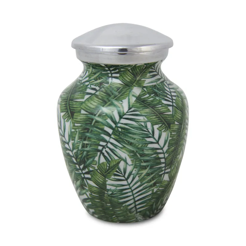 Bamboo Leaves Enamel Finished Cremation Urn In Small