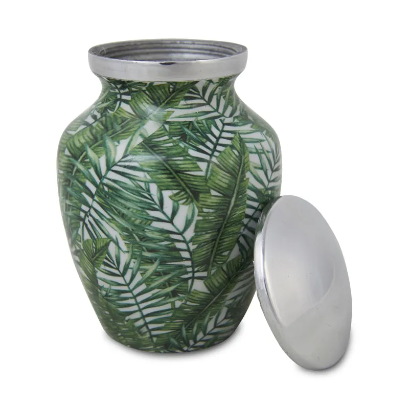 Bamboo Leaves Enamel Finished Cremation Urn In Small
