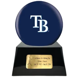 Baseball Cremation Urn with Optional Tampa Bay Rays Ball Decor and Custom Metal Plaque