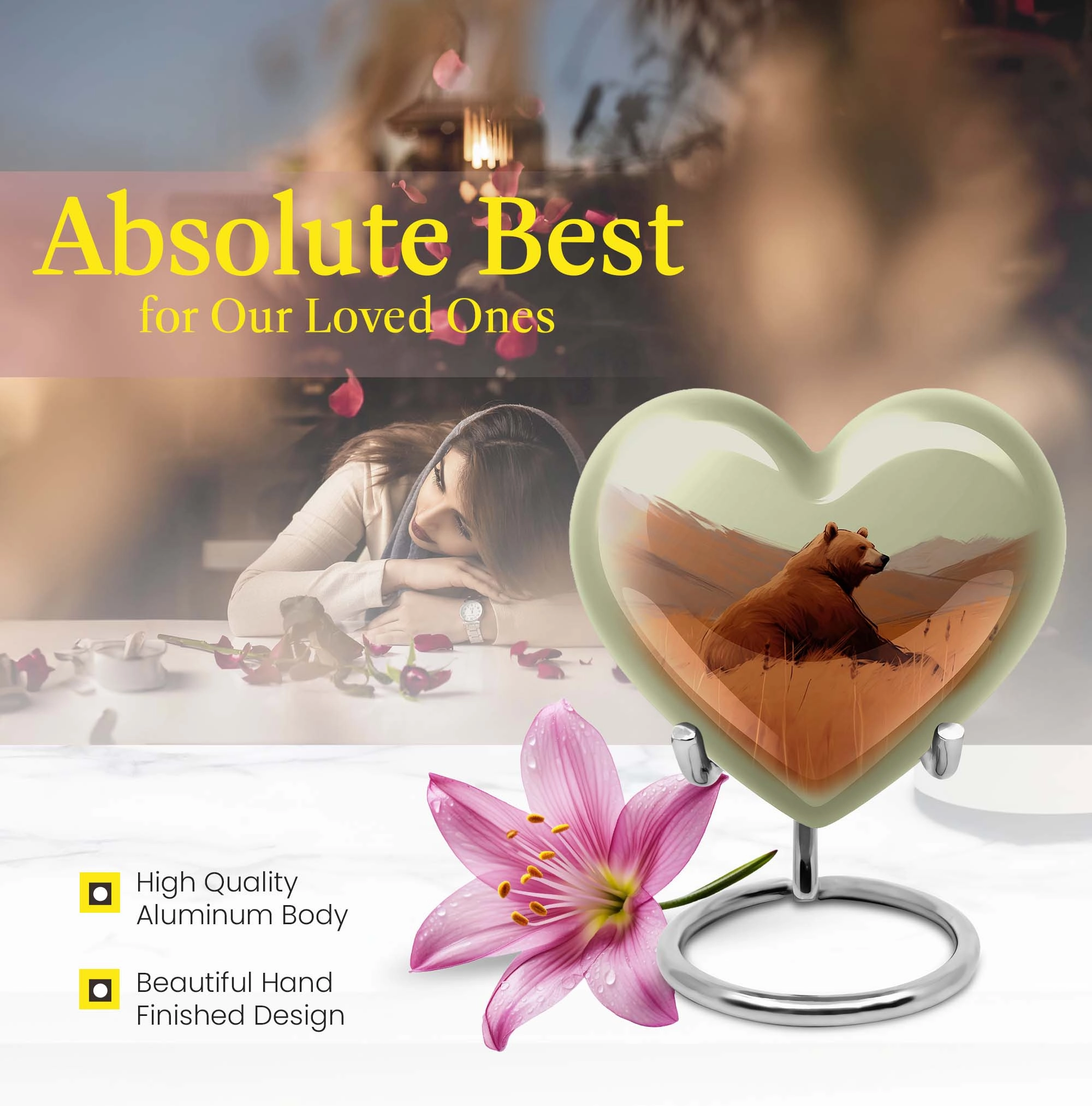 Bear Tranquility Large Aluminum Cremation Urn for Last Tribute